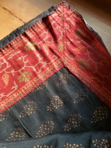 Black and Red Saree With Golden Print