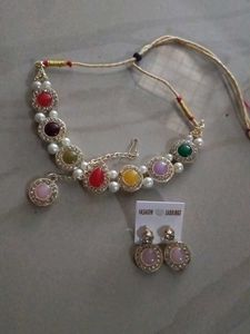 Colorful Stone & Pearl Necklace Set