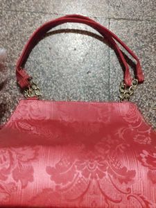 Red Embellished Top Handle Bag