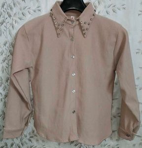 Corduroy Rhinestone Collar Shirt