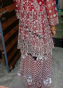 Elegant Maroon &amp; White Lehenga Choli