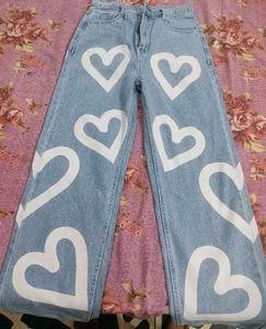 Heart Print Wide Leg Jeans