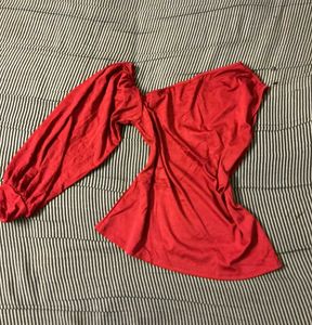 Red One-Shoulder Long Sleeve Top