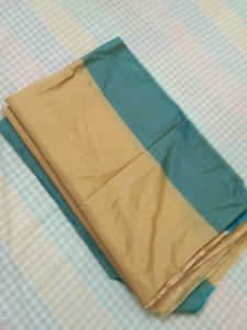 Silk Saree With Blouse , Colour -  Cream &amp; Green Border