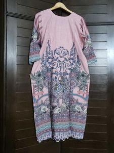 Pink Floral Embroidered Printed Silk Kurta Set