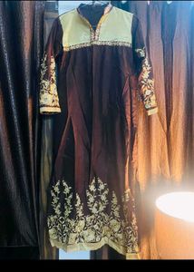 Marron Party Wear Kurta Set With Duppata Matching