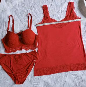 Red Lingerie Set With Camisole