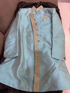 Blue Brocade Kurta Set