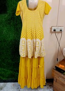 Yellow Embroidered Ruffle Dress