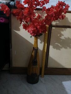 Vintage  Vase with Red Flowers