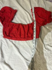 Beautiful Red Puff Sleeve Crop Top