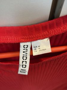 H&amp;M Red Ribbed Bodycon T-Shirt Dress