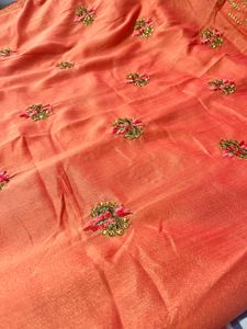 Peach saree with rashan zari work