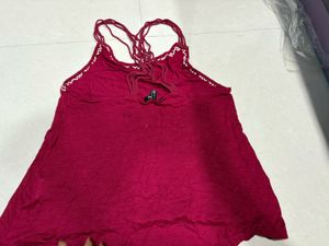 Red Halter Top with Lace Trim