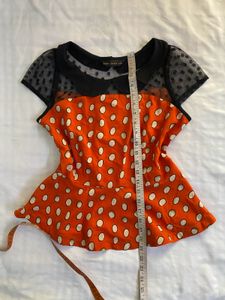 Polka For Cute Peplum Top Size S