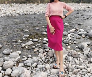 Magenta Pencil Skirt with sweater