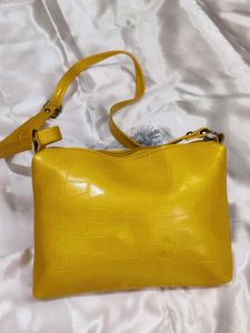 Yellow Croc Embossed Crossbody Bag
