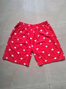 Red Sweer Heart Print Cotton Shorts
