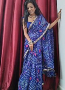 Blue Georgette Bandhani Saree