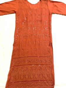 Women&#39;s Embroided Long Coral Kurti
