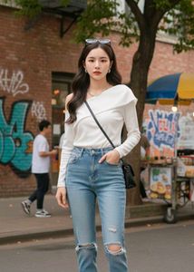 Chic One-Shoulder White Top (bodysuit)