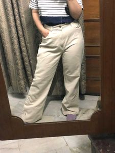 Zara High Waist Wide Leg Beige / Off White  Denims