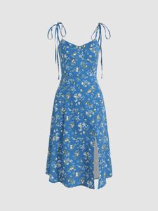floral printed blue summer dress