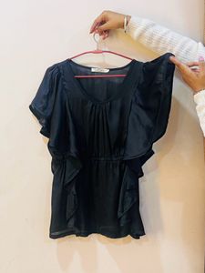 Elegant Black Flutter Sleeve Top