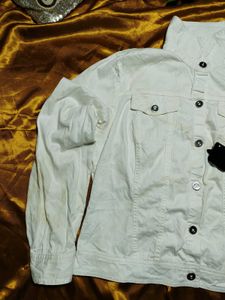 White High-Neck Denim Style Jacket