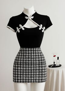 Chic Black & White High neck Collard Top