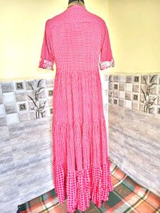 Pink Checkered Maxi Designer Showroom Dress