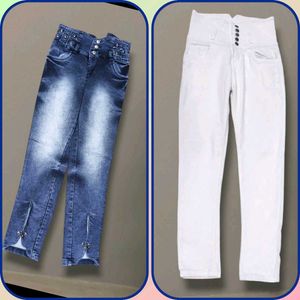 Stylish Jeans - Blue & White For Ladies 2 Combo