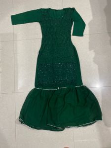 Green Embroidered Kurta sharara set