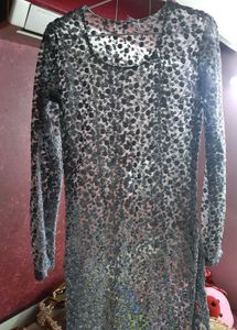 Grey Net Embroidered Jacket Kurti