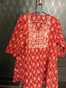 Red Floral Printed Kurti | Cotton