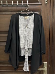 Black Cardigan & Patterned Top Set