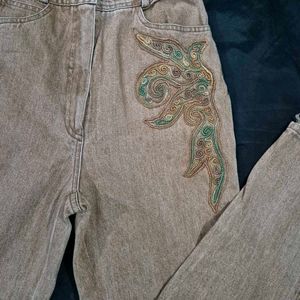 Vintage Embroidered Denim Jeans/korean
