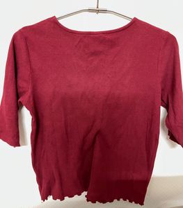 Burgundy Ribbed V-Neck Top