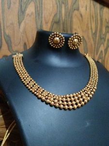 Golden Beaded Necklace and Earring Set