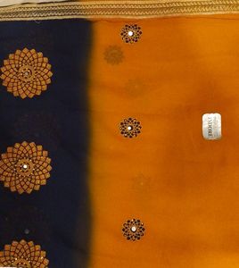 Saree Orange Blue With Blouse Material Neela