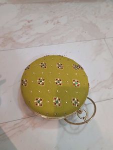 Mustard round Embroidered Clutch
