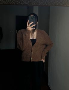Mohair Blend Brown Buttoned Down Cardigan
