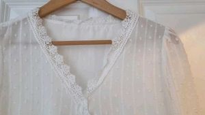 Shein White Lace Shirt Blouse Top Size L