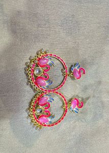 Swan Hoop Earrings pink color