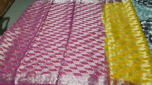 Yellow And Pink Sari Without Blouse