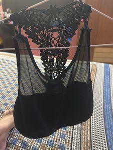 Black Lace Back Tank Top With Arms Cover