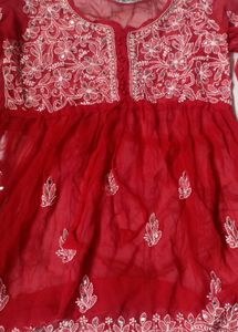 Red Embroidered Kurta