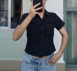 Ruched Button-Down Top