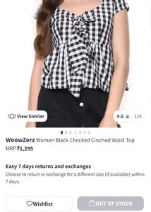 Women Black Checked Cinched Waist Top 🔝