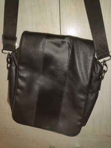 Classic Black Leather Side Bag for Men